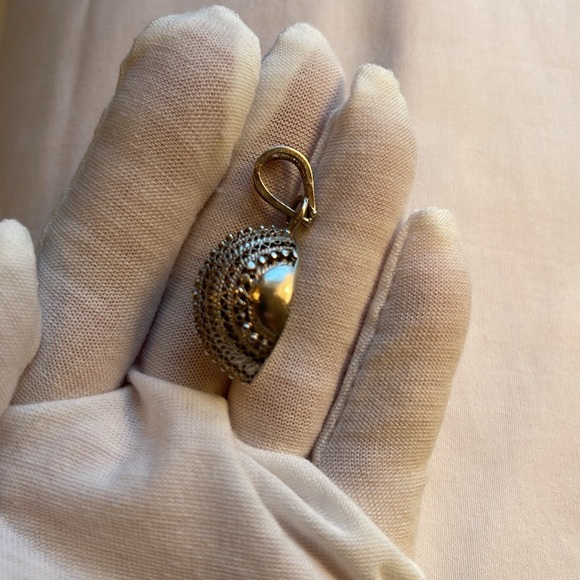 Vintage 1930 Bali Pebbled Shell Silver Drop Pendant - Picture 3 of 5